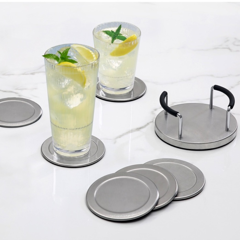 🔥3/$15! 7 piece stainless steel coaster set! EUC!